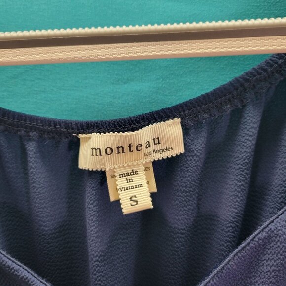 Monteau Womens Navy Button-Down Maxi Dress With Flutter Sleeves Belt & Slit Size - Picture 3 of 9